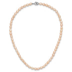 Sterling Silver Rhodium-plate 4-5mm Pink Rice Freshwater Cultured Pearl Children's 13 inch Necklace