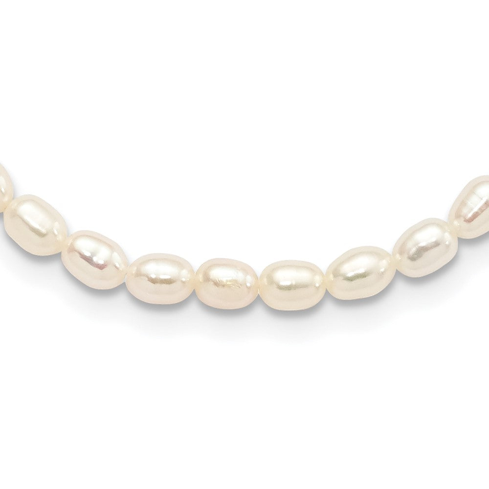 Sterling Silver Rhodium-plate 4-5mm White Rice Freshwater Cultured Pearl Children's 13 inch Necklace