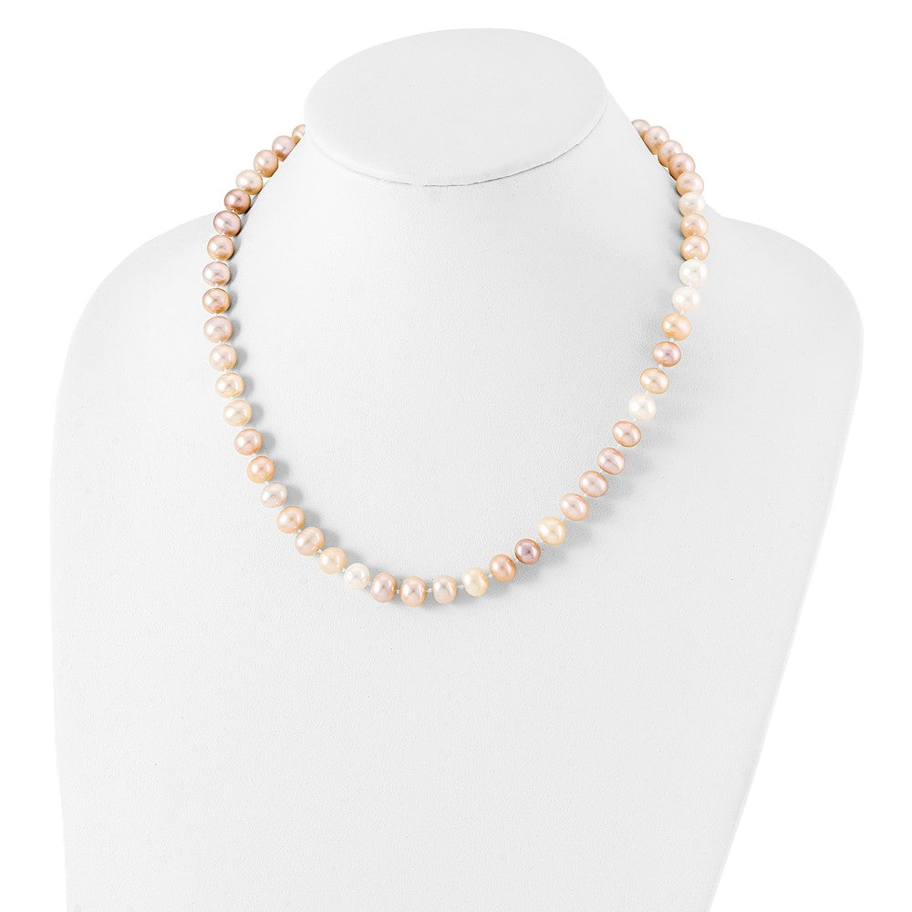 Sterling Silver Rhodium-plated 8-9mm Multi-color Near-Round Freshwater Cultured Pearl Necklace