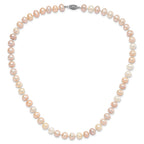 Sterling Silver Rhodium-plated 8-9mm Multi-color Near-Round Freshwater Cultured Pearl Necklace