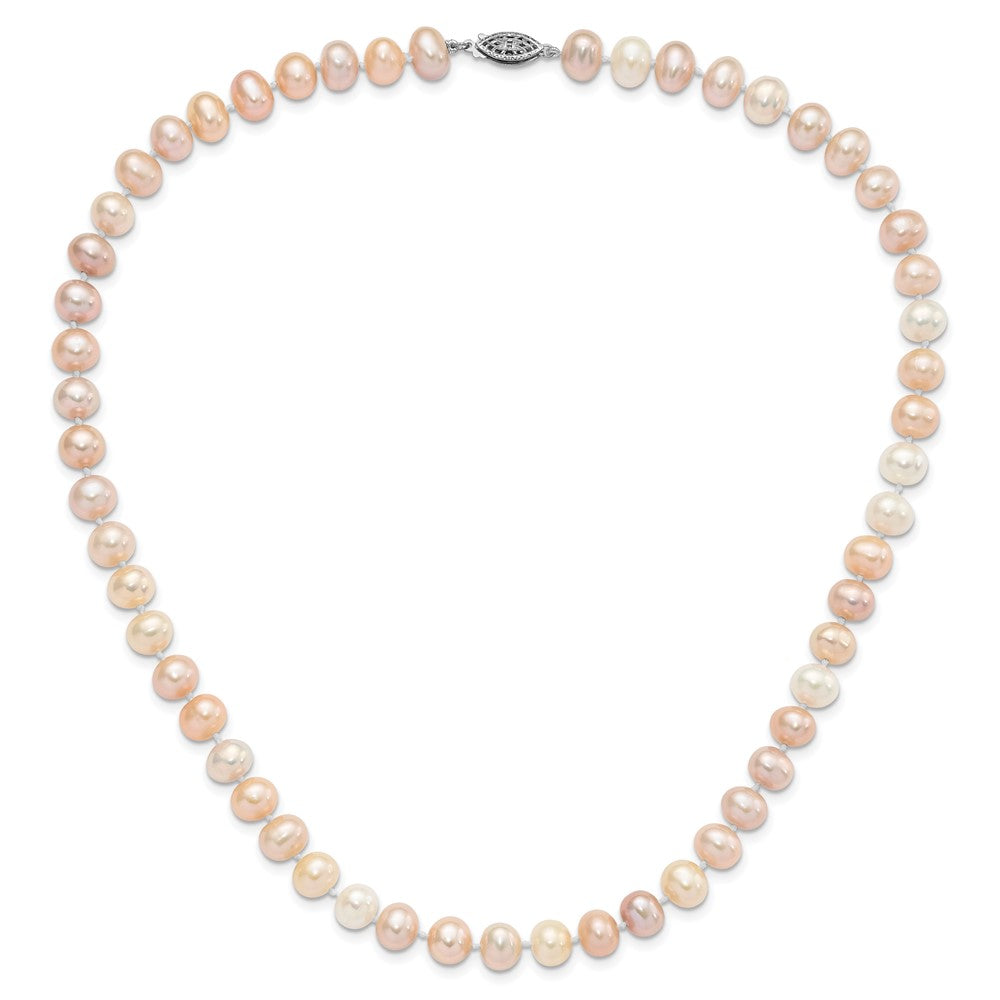Sterling Silver Rhodium-plated 8-9mm Multi-color Near-Round Freshwater Cultured Pearl Necklace