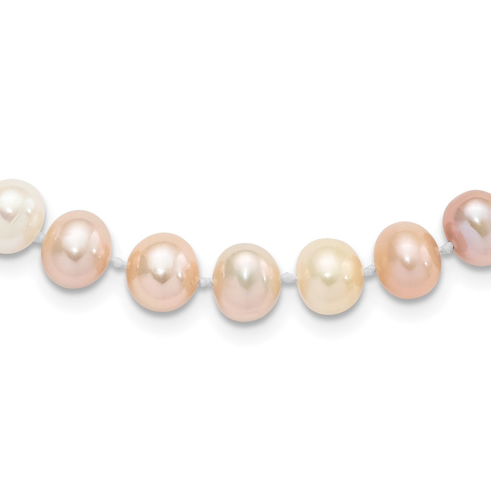 Sterling Silver Rhodium-plated 8-9mm Multi-color Near-Round Freshwater Cultured Pearl Necklace