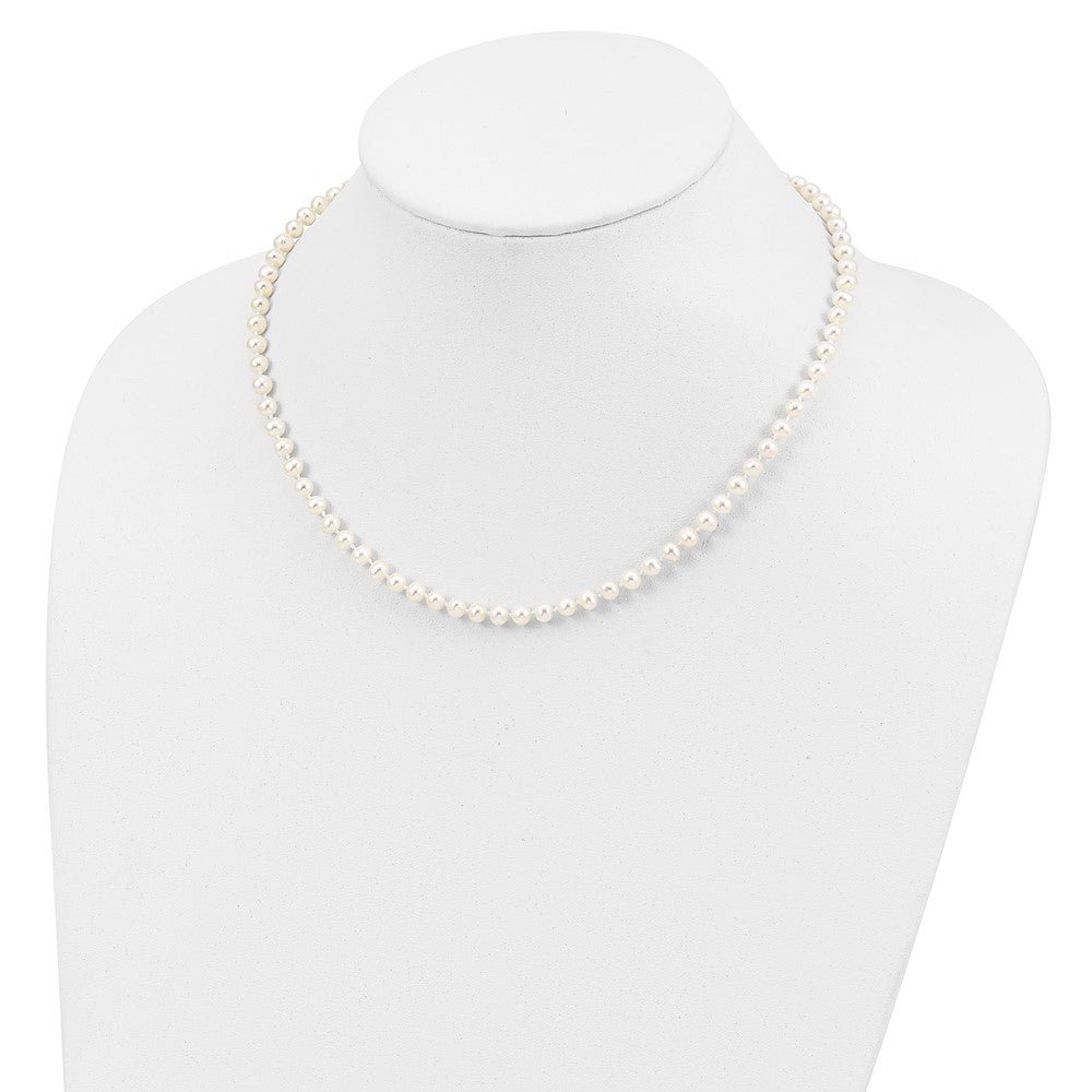 Sterling Silver Rhodium-plated 4-5mm White Near-Round Freshwater Cultured Pearl Necklace