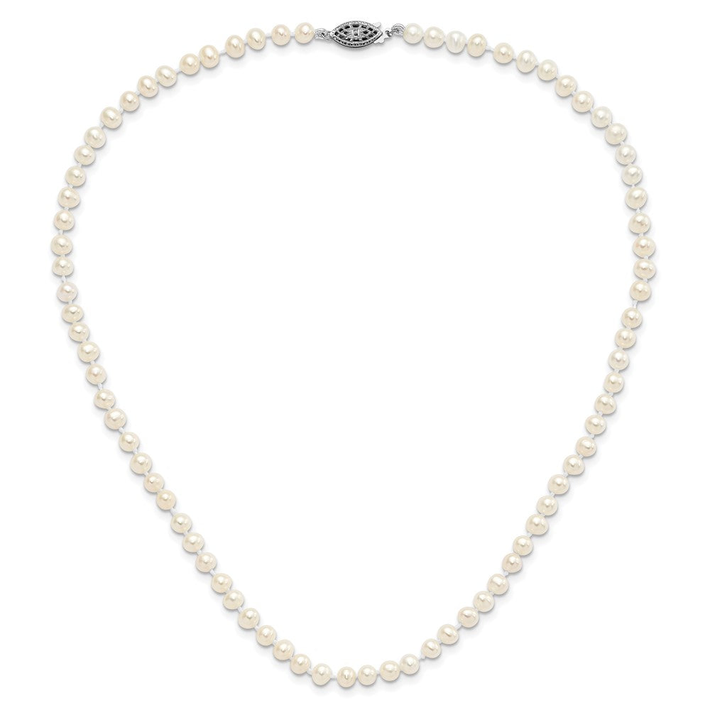Sterling Silver Rhodium-plated 4-5mm White Near-Round Freshwater Cultured Pearl Necklace