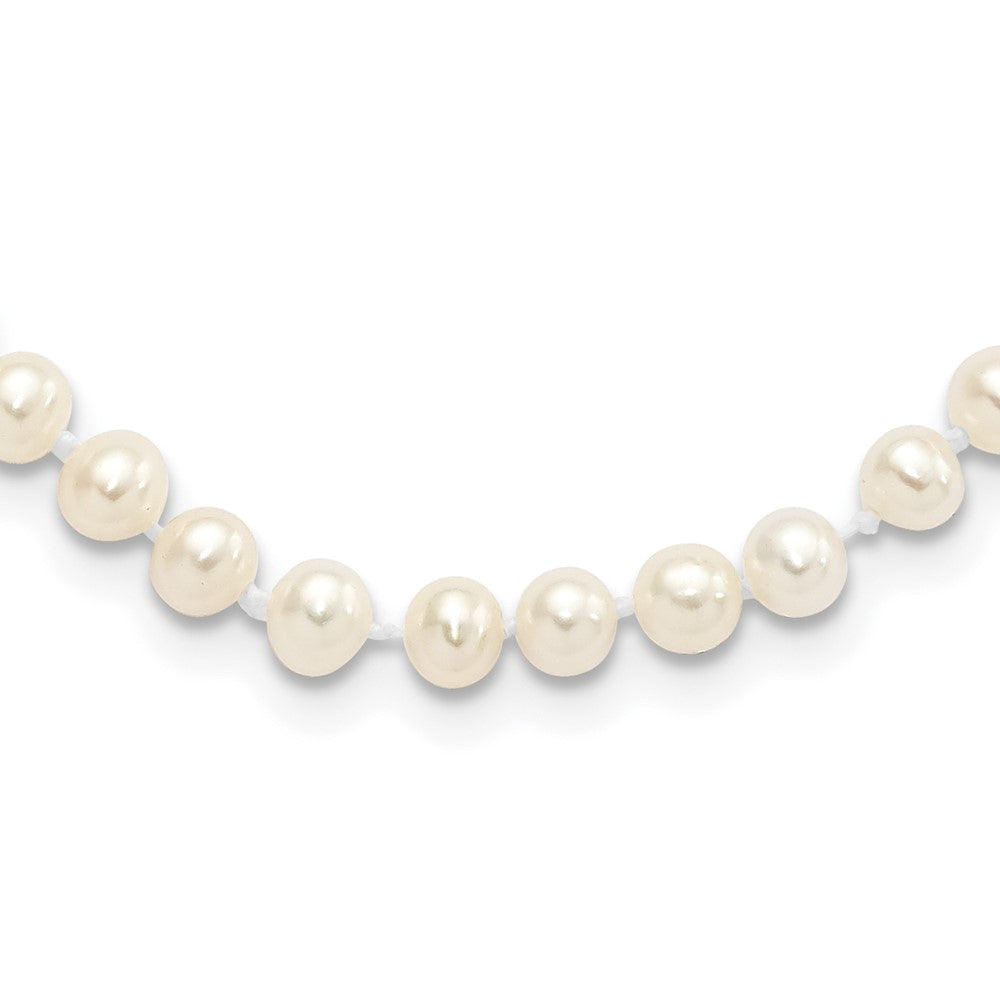 Sterling Silver Rhodium-plated 4-5mm White Near-Round Freshwater Cultured Pearl Necklace