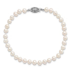 Sterling Silver Rhodium-plated 4-5mm White Near-Round Freshwater Cultured Pearl 7.25 inch Bracelet