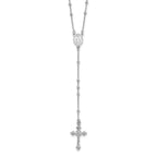 Sterling Silver Rhodium-plated Polished Beaded Rosary 24 inch Necklace