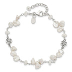 Sterling Silver FWC Keshi Pearl w/Moonstone 1in Ext. Fancy Bracelet