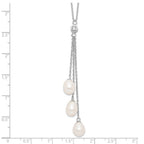 Sterling Silver Rhodium-plated 7-8mm White Teardrop Freshwater Cultured Pearl and CZ Drop 18 inch Necklace