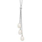 Sterling Silver Rhodium-plated 7-8mm White Teardrop Freshwater Cultured Pearl and CZ Drop 18 inch Necklace