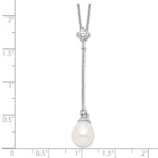 Sterling Silver Rhodium-plated 8-9mm White Teardrop Freshwater Cultured Pearl and CZ Drop 18 inch Necklace