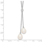 Sterling Silver Rhodium-plated 8-9mm White Rice Freshwater Cultured Pearl and CZ Dangle 18 inch Necklace