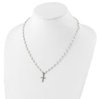 Sterling Silver Rhodium-plated 4-5mm White Near-Round Freshwater Cultured Pearl and CZ Cross 21 inch Necklace