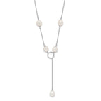Sterling Silver Rhodium-plated 7-8mm White Teardrop Freshwater Cultured Pearl 13-Station Adjustable Drop Toggle 19 inch Necklace