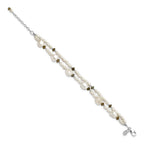 Sterling Silver Labradorite & Freshwater Cultured Pearl 2-Strand w/1in ext. Bracelet