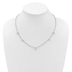 Sterling Silver Rhodium-plated 6-10mm White Near-Round Freshwater Cultured Pearl and Glass 5-Station 17.5 inch with 2.5 inch Extension Necklace