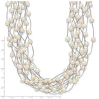 Sterling Silver Rhodium-plated 6-8mm White Semi-Round Freshwater Cultured Pearl Multi Strand 15 inch Necklace
