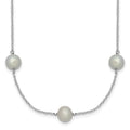 Sterling Silver Rhodium-plated 7-8mm Grey Semi-Round Freshwater Cultured Pearl 9-Station 18 inch Necklace