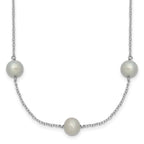 Sterling Silver Rhodium-plated 7-8mm Grey Semi-Round Freshwater Cultured Pearl 9-Station 18 inch Necklace