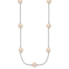 Sterling Silver Rhodium-plated 7-8mm Pink Semi-Round Freshwater Cultured Pearl 9-Station 18 inch Necklace