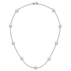 Sterling Silver Rhodium-plated 7-8mm Pink Semi-Round Freshwater Cultured Pearl 9-Station 18 inch Necklace