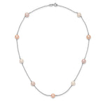 Sterling Silver Rhodium-plated 7-8mm White, Pink and Purple Near-Round Freshwater Cultured Pearl 9-Station 18 inch Necklace