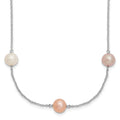 Sterling Silver Rhodium-plated 7-8mm White, Pink and Purple Near-Round Freshwater Cultured Pearl 9-Station 18 inch Necklace