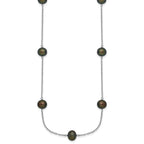 Sterling Silver Rhodium-plated 7-8mm Black Semi-Round Freshwater Cultured Pearl 9-Station 18 inch Necklace