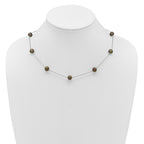 Sterling Silver Rhodium-plated 7-8mm Black Semi-Round Freshwater Cultured Pearl 9-Station 18 inch Necklace