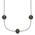 Sterling Silver Rhodium-plated 7-8mm Black Semi-Round Freshwater Cultured Pearl 9-Station 18 inch Necklace