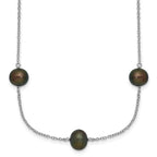 Sterling Silver Rhodium-plated 7-8mm Black Semi-Round Freshwater Cultured Pearl 9-Station 18 inch Necklace
