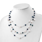 Sterling Silver Rhodium-plated 6-10mm White and Black Freshwater Cultured Pearl Layered 17 inch with 2 inch Extension Necklace