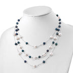 Sterling Silver Rhodium-plated 6-10mm White and Black Freshwater Cultured Pearl Layered 17 inch with 2 inch Extension Necklace