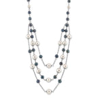 Sterling Silver Rhodium-plated 6-10mm White and Black Freshwater Cultured Pearl Layered 17 inch with 2 inch Extension Necklace