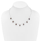 Sterling Silver Rhodium-plated 7-8mm Black Teardrop Freshwater Cultured Pearl Dangle 7-Station 17.5 inch Necklace