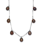 Sterling Silver Rhodium-plated 7-8mm Black Teardrop Freshwater Cultured Pearl Dangle 7-Station 17.5 inch Necklace