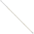 Sterling Silver Rhodium-plated 7-8mm White Near-Round Freshwater Cultured Pearl and CZ 8.5 with 2 inch Extension Anklet