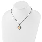 Sterling Silver Antiqued Pink Resin Cameo w/Crystal Necklace