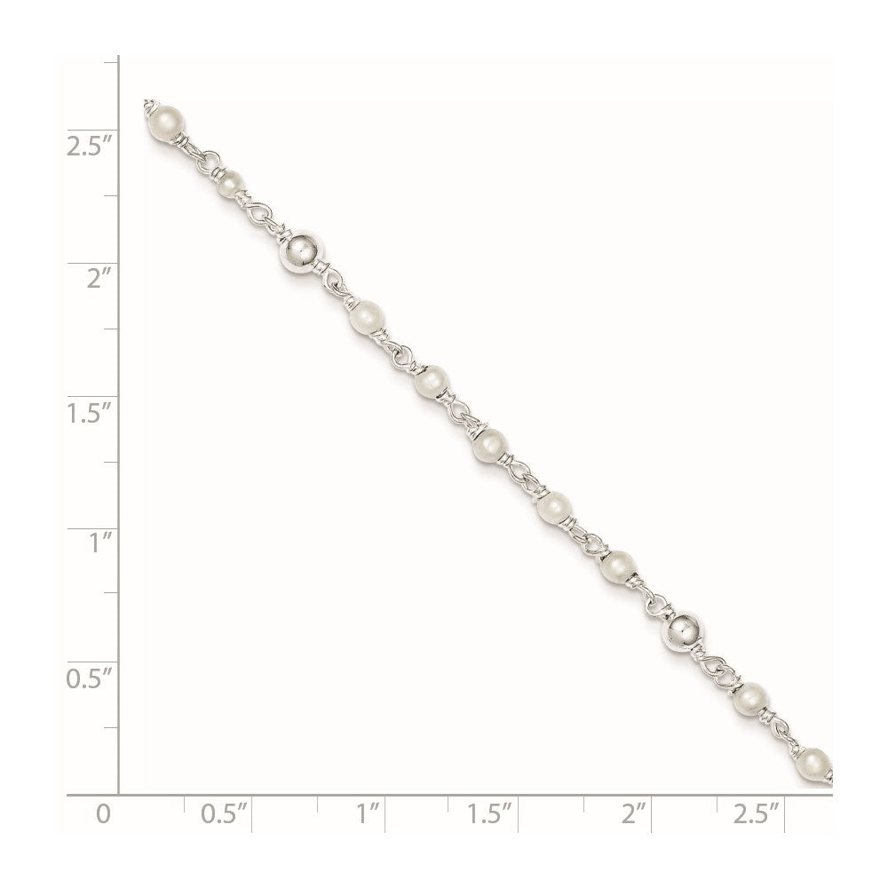 Sterling Silver Freshwater Cultured Pearl and Heart 9 inch Plus 1 inch Extender  - Total 10 inch Anklet