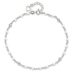 Sterling Silver Freshwater Cultured Pearl and Heart 9 inch Plus 1 inch Extender  - Total 10 inch Anklet