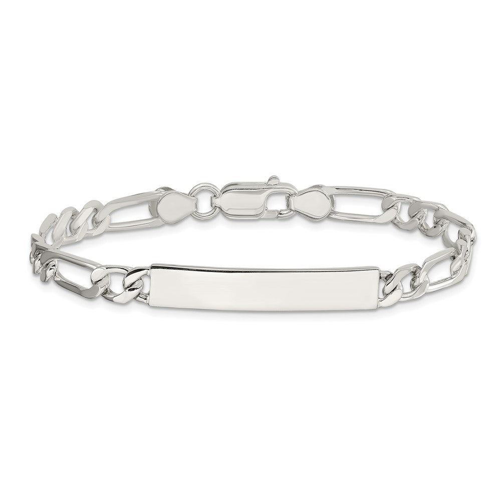Sterling Silver 8inch Polished Engraveable Figaro Link ID Bracelet