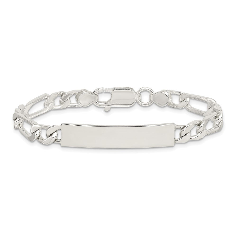 Sterling Silver 8inch Polished Engraveable Figaro Link ID Bracelet