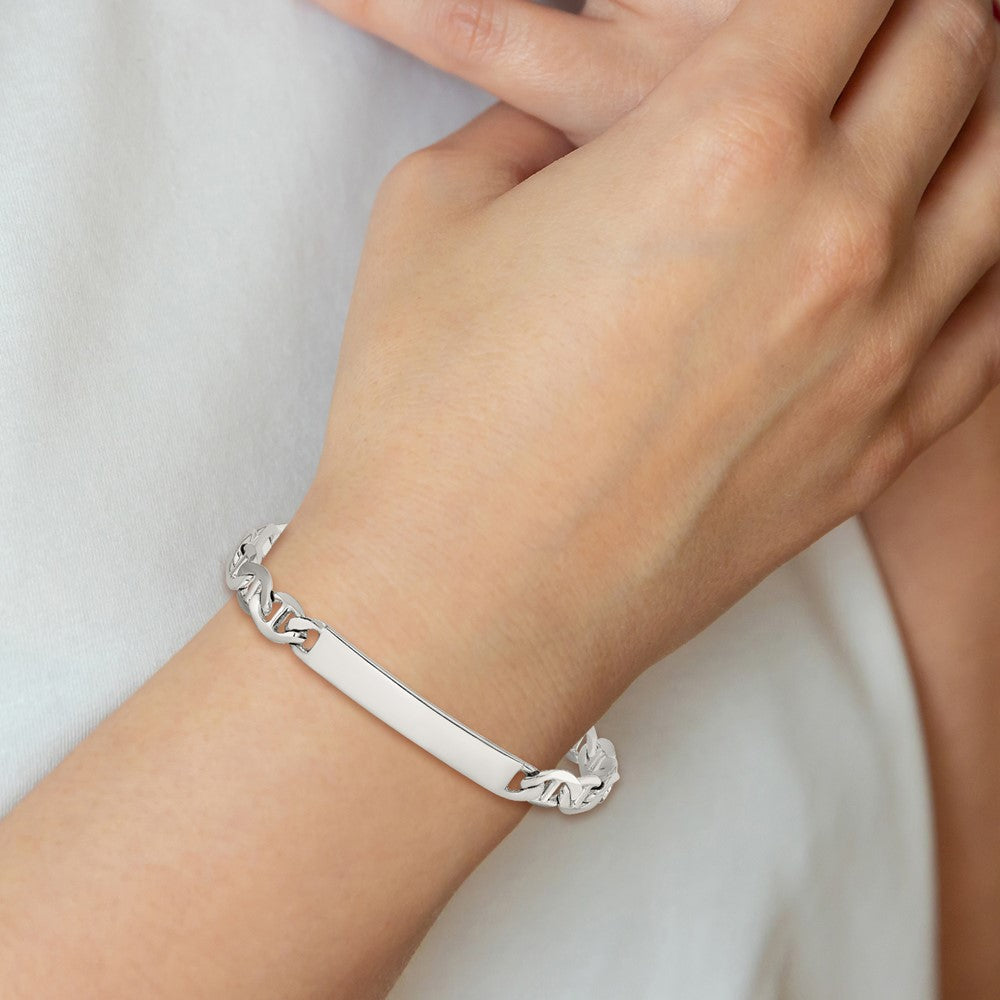 Sterling Silver Polished Engraveable Anchor Link ID Bracelet