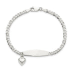 Sterling Silver Polished Curb Link ID Heart Dangle Bracelet