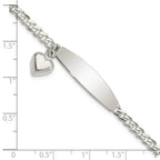 Sterling Silver Polished Curb Link ID Heart Dangle Bracelet