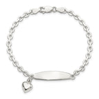 Sterling Silver Polished Rolo Link ID Heart Dangle Bracelet