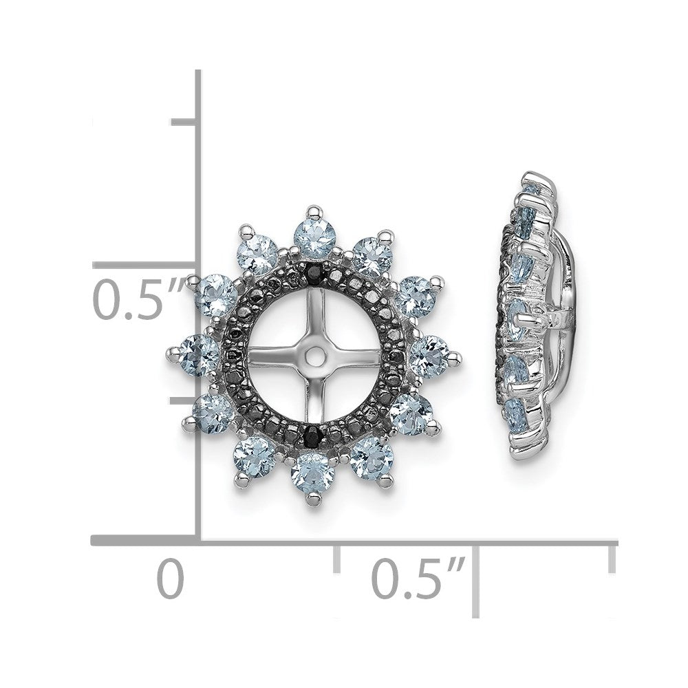 Sterling Silver Rhodium Aquamarine & Black Sapphire Earring Jacket