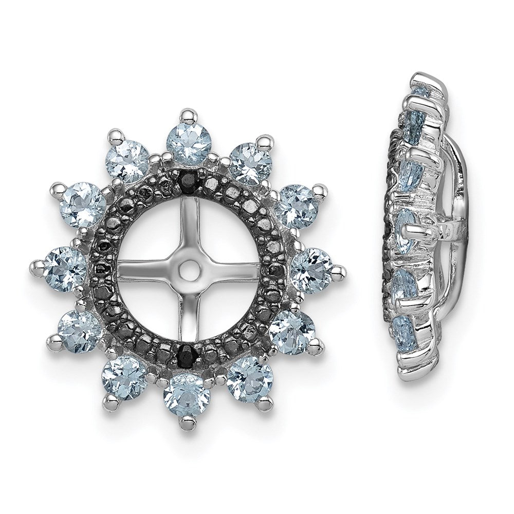 Sterling Silver Rhodium Aquamarine & Black Sapphire Earring Jacket