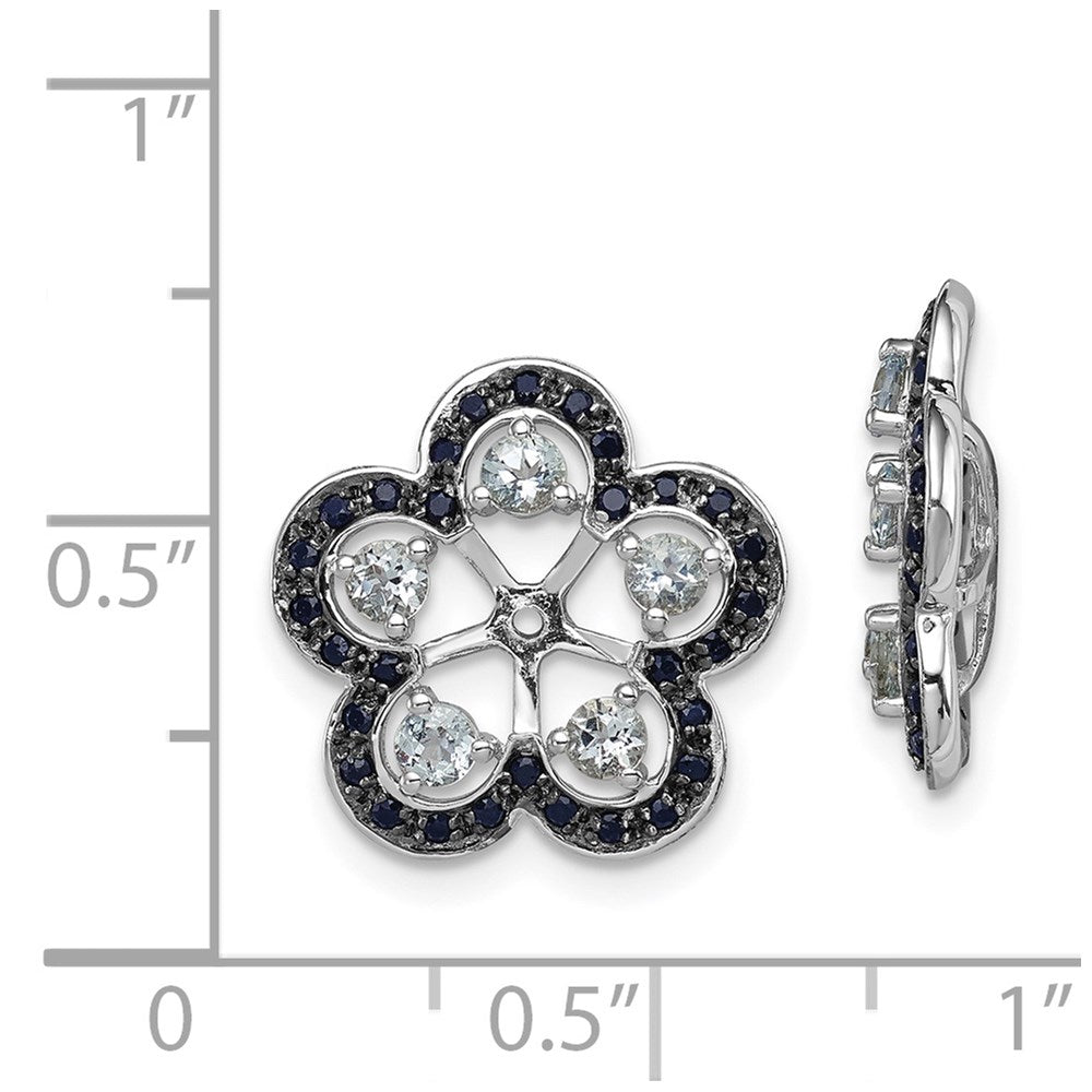Sterling Silver Rhodium Aquamarine & Black Sapphire Earring Jacket