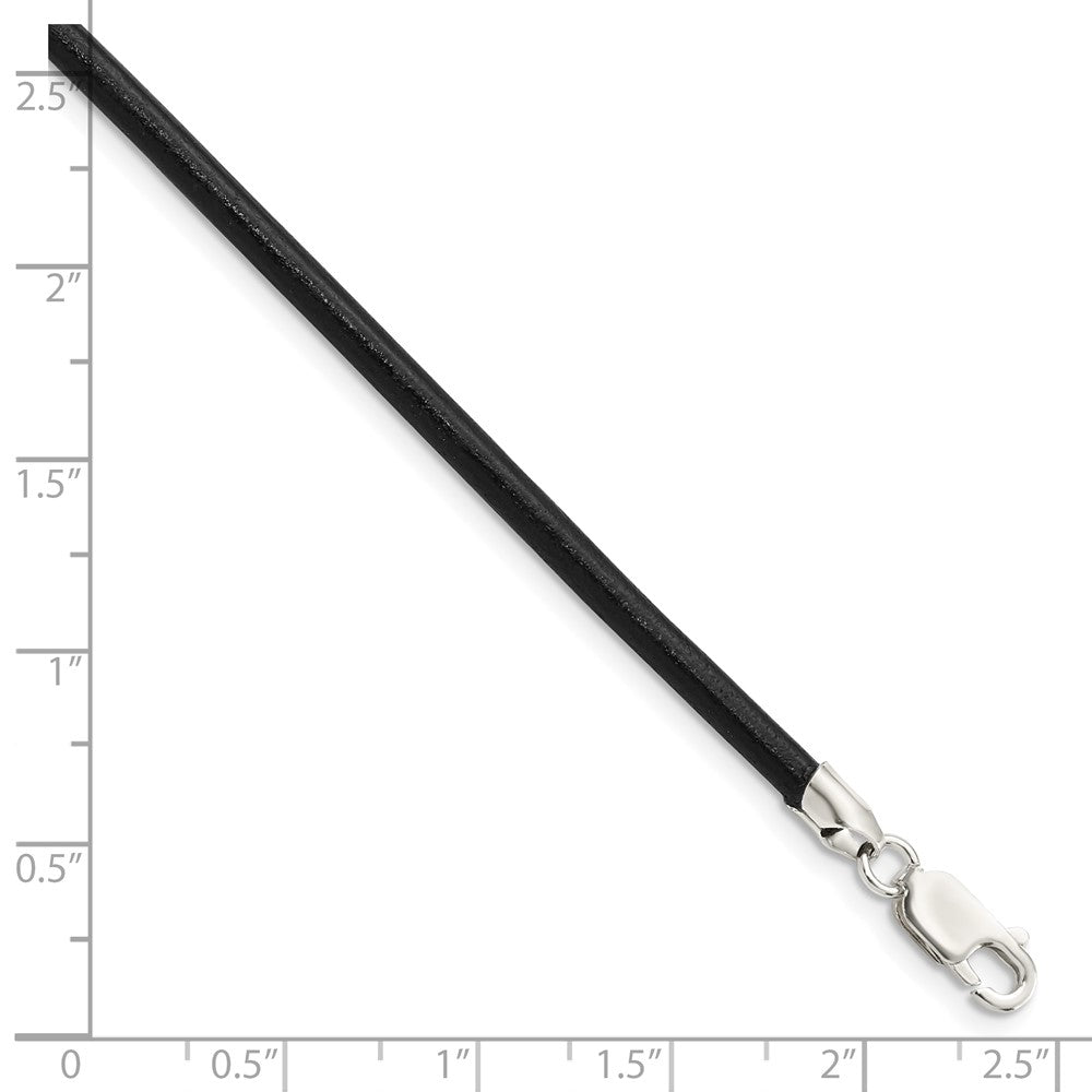 Sterling Silver 3mm Black Leather Necklace